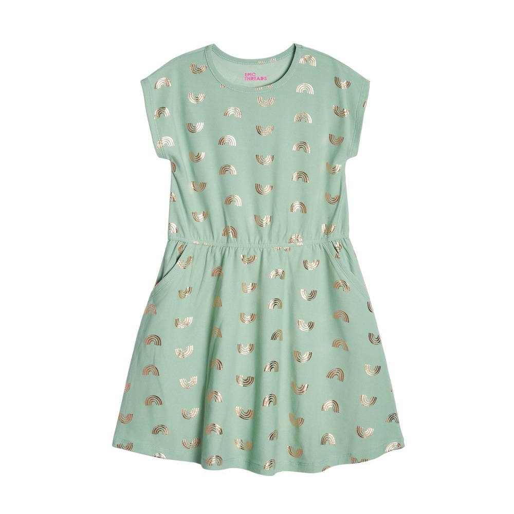 Epic Threads Girls All‎ Over Rainbow Print Dress Pockets - Granite Green Size XL